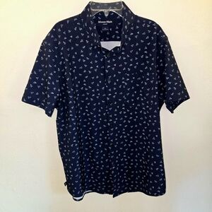 Mizzen+Main Leeward Dark Blue Stretch Sailboats Short Sleeve Shirt Large